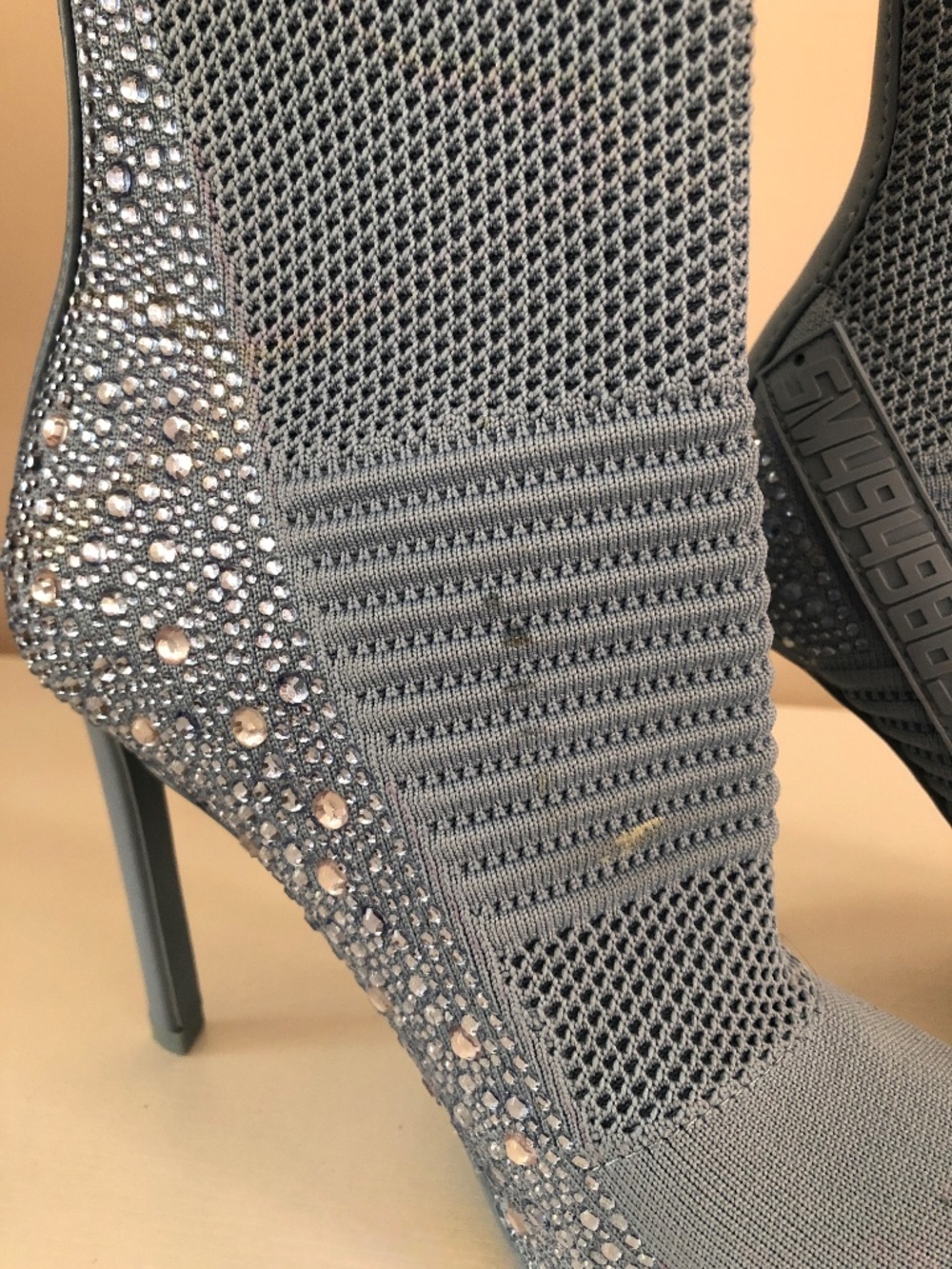 Steve Madden Maxelle Cinderella Blue Rhinestone Knit Ankle Stiletto Sock Booties - Picture 6 of 7